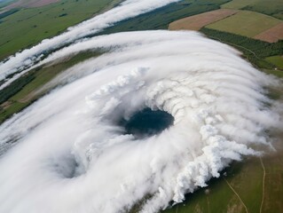 Top-Down View of huracan and Water Under Streaked Clouds