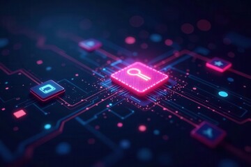 Abstract digital background with security icons and data streams , IT security, code, data
