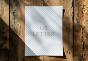 Us Letter Mockup On a Sunny Wood Background