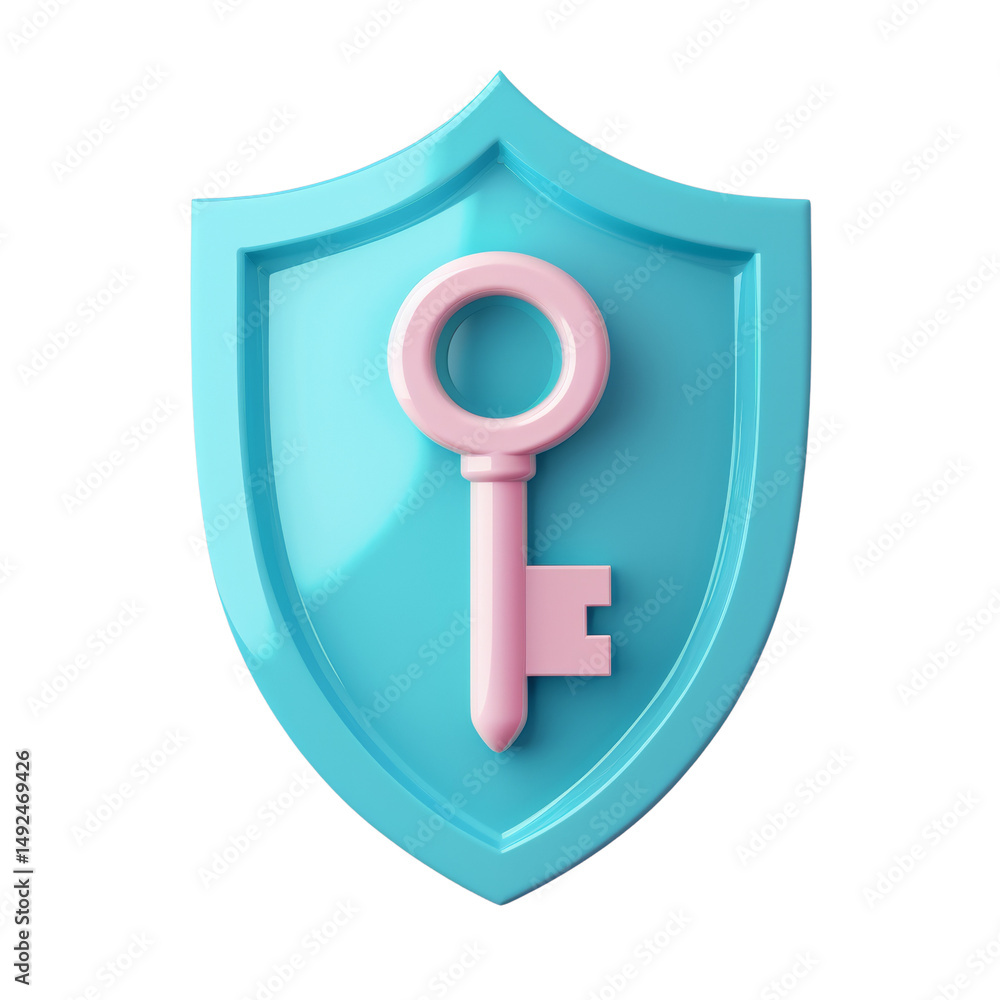 Poster stylized render of a shield displaying a key, representing digital security