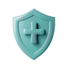 Obraz premium Teal medical shield with a cross symbolizing health protection and care