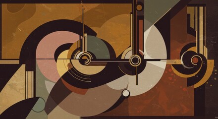 Abstract Geometric Art Brown Beige and Gold Circles Lines and Shapes
