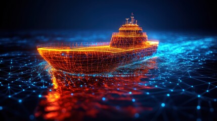 A simulation of carbon reduction strategies for the shipping industry copy space, visionary logistics theme, futuristic, Manipulation, tech interface backdrop