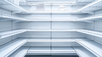 Obraz premium Minimalist Close-Up of Vacant White Retail Shelving in Supermarket Display