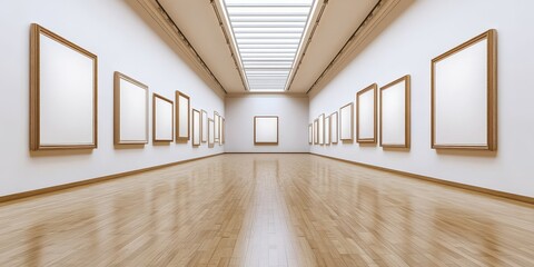 Obraz premium Minimalist Space: Blank Frames Awaiting Art in Contemporary Gallery Exhibition