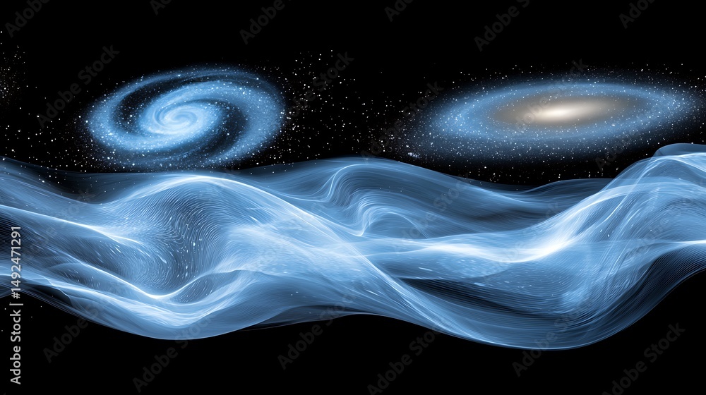Poster cosmic waves and galaxies outer space digital art sci-fi atmosphere awe-inspiring view universe conc