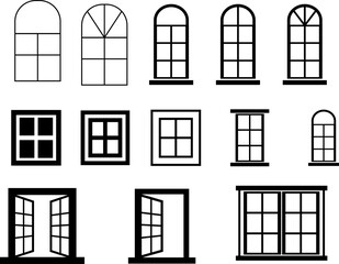 Window icon set. showing different architecture. building and construction. Home Renovation.  architectural symbols