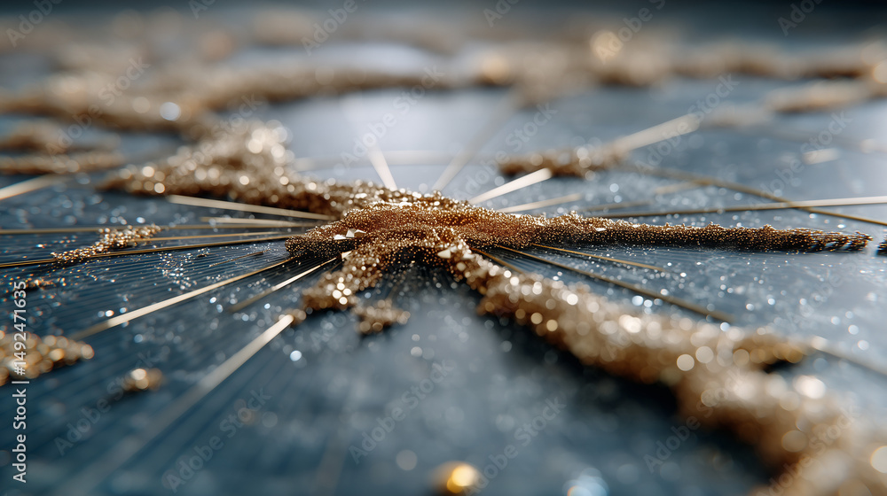 Aufkleber glittering circuitry: a captivating close-up unveils an intricate array of golden glitter and delica