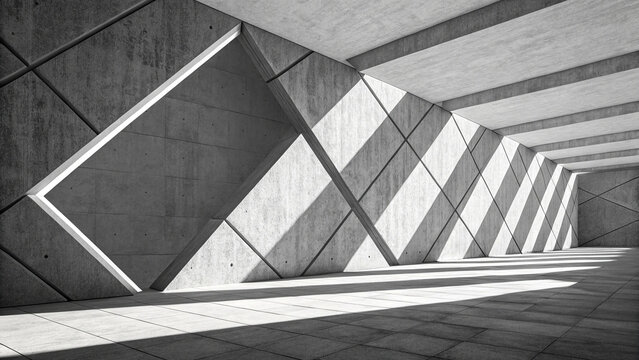 Modern architectural geometry with grayscale concrete wall texture and sharp shadow shapes in minimalist urban design.