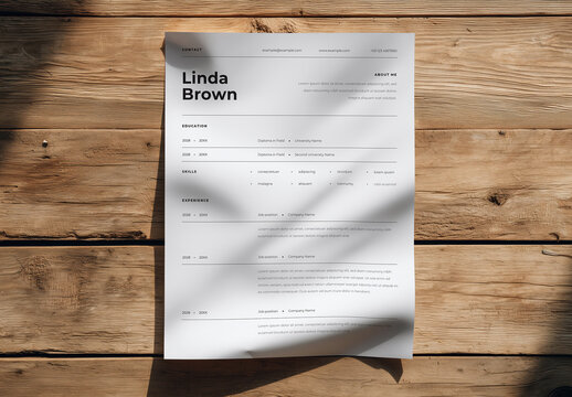 Curled US Letter Mockup Page on Wood Table