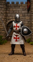 Medieval Crusader Knight with Sword and Shield