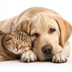 Obraz premium Adorable Cat and Dog Sleeping Together , isolated on white background png
