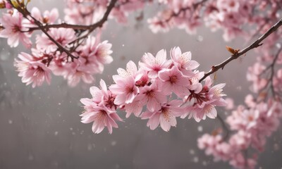 Obraz premium Delicate pink sakura petals softly falling against a blurred background , delicate, vibrant, gentle