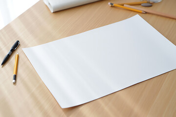 Blank Paper Pencils Wooden Desk