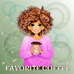 favorite coffee, vector illustration, coffee shop decoration, menu, packaging, cover, banner, poster.