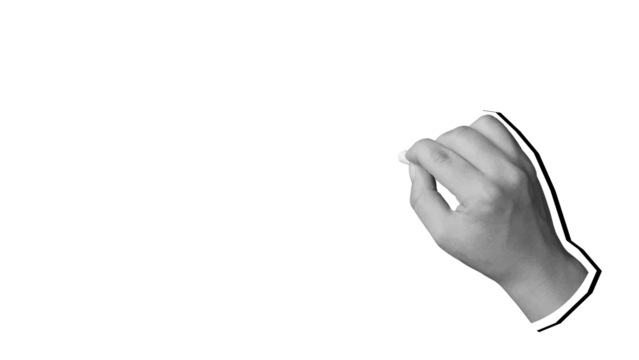 A hand writes a text Back to School on a blackboard with chalk. Modern collage style. Illustration on transparent background