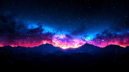 Naklejka premium Stunning cosmic event over majestic mountains night sky landscape vibrant colors peaceful environment 