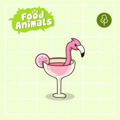 foodanimals flamingo cocktail cartoon mascot logo character
