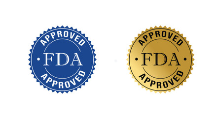 FDA Approved Seal Logo Badge Vector   Official Certification Stamp Design FDA Approved Seal Badge Icon Vector   Official Medical Certification Label FDA Approved label, isolated on white background . 
