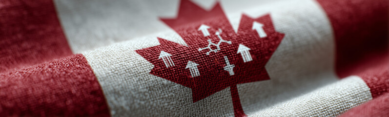 Canadian Maple Leaf and the flag: A patriotic and artistic flag of Canada waving gently, displaying a rich blend of national pride and artistic finesse. The flag, with its iconic maple leaf.