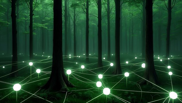 Luminescent forest network of abstract nodes and threads