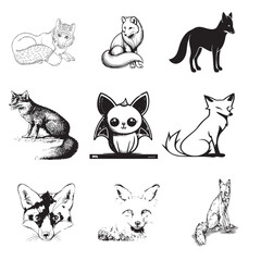 Black and White Fox Vector Set 1