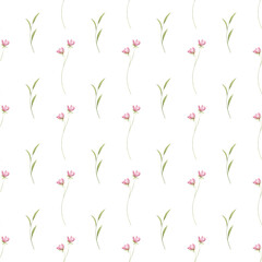Seamless pattern, floral minimalist repeat background with watercolor flowers. Fabric wallpaper print texture. Perfectly for backdrop, wrapped paper.