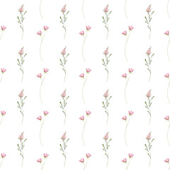 Seamless pattern, floral minimalist repeat background with watercolor flowers. Fabric wallpaper print texture. Perfectly for backdrop, wrapped paper.
