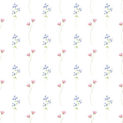 Seamless pattern, floral minimalist repeat background with watercolor flowers. Fabric wallpaper print texture. Perfectly for backdrop, wrapped paper.