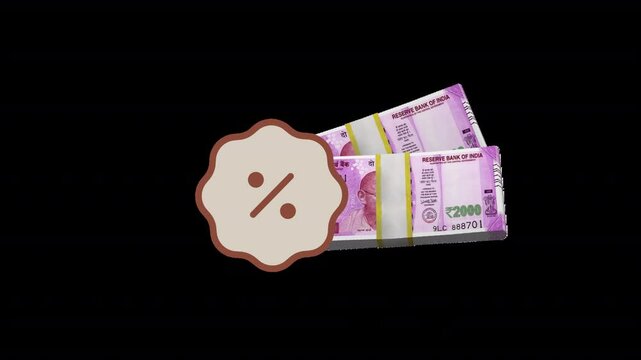 Discount Offer Icon &ndash; 2000 Rupee Bundle with Percentage Badge Motion. Perfect for sale banners, offers, Indian discount visuals, and fintech promos. Transparent background included.