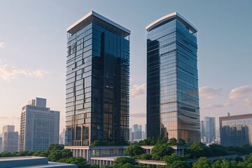 Towering Structure Beside Lesser Building: Indicating Strength and Competitive Power in Corporate Landscape