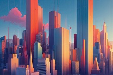 Architectural Echoes: Urban Skyline Art Array Featuring Vibrant City Concepts and Minimalist Design