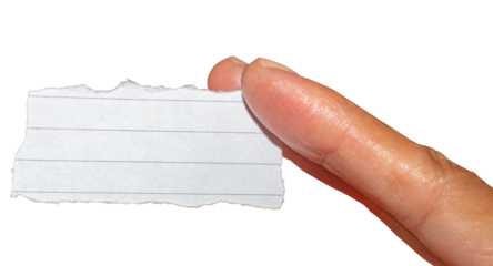 Hand Holding Torn Lined Paper Isolated on Transparent Background