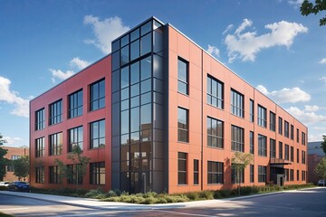 Obraz premium Exterior of a Contemporary Industrial Building with Office Suite and Urban Architecture