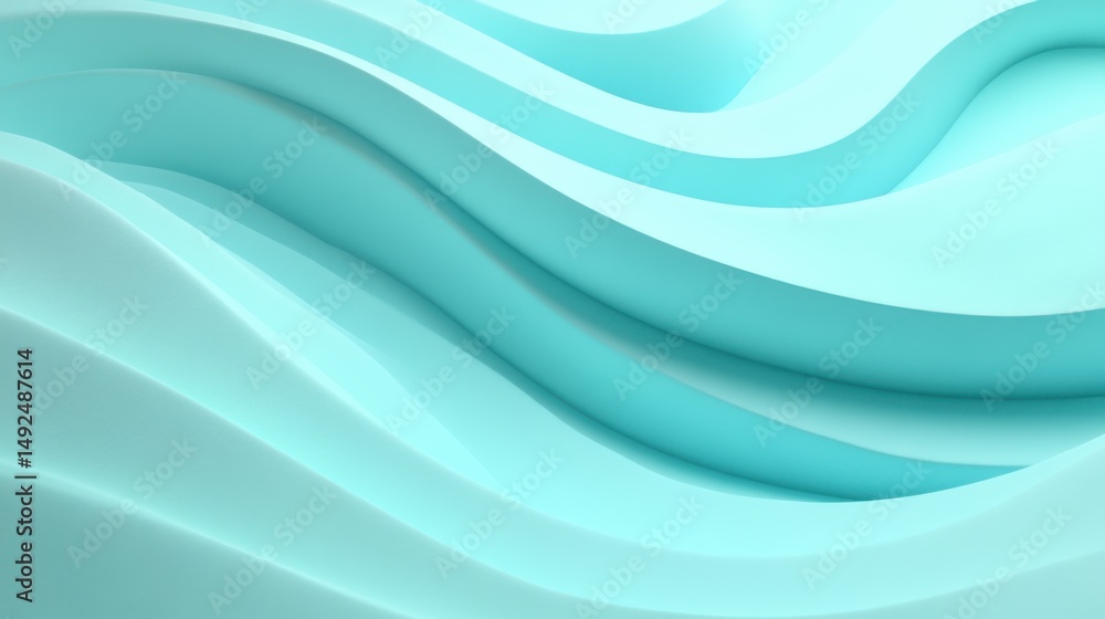 Poster abstract turquoise curves flowing in smooth waves forming a calming background in a modern style stu