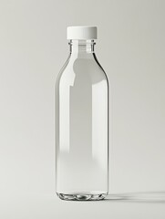 Clear rectangular glass bottle with white cap