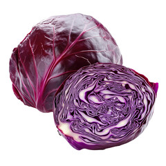 Obraz premium Red Cabbage with Slice Isolated on PNG Transparent Background 