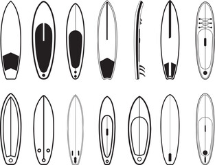 Stand Up Paddle Board Vector Set, SUP Design Styles & Top View Collection