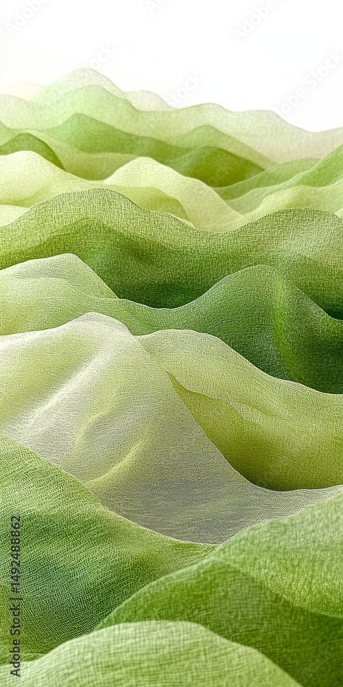 Poster abstract green waves background fluid monochrome flow, dynamic textile with delicate texture