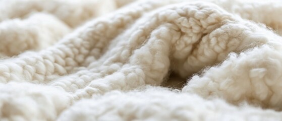 Luxurious Cream Colored Wool Blanket Close Up Texture Shot Warm and Cozy Comfort Softness and Natural Material in Studio Light