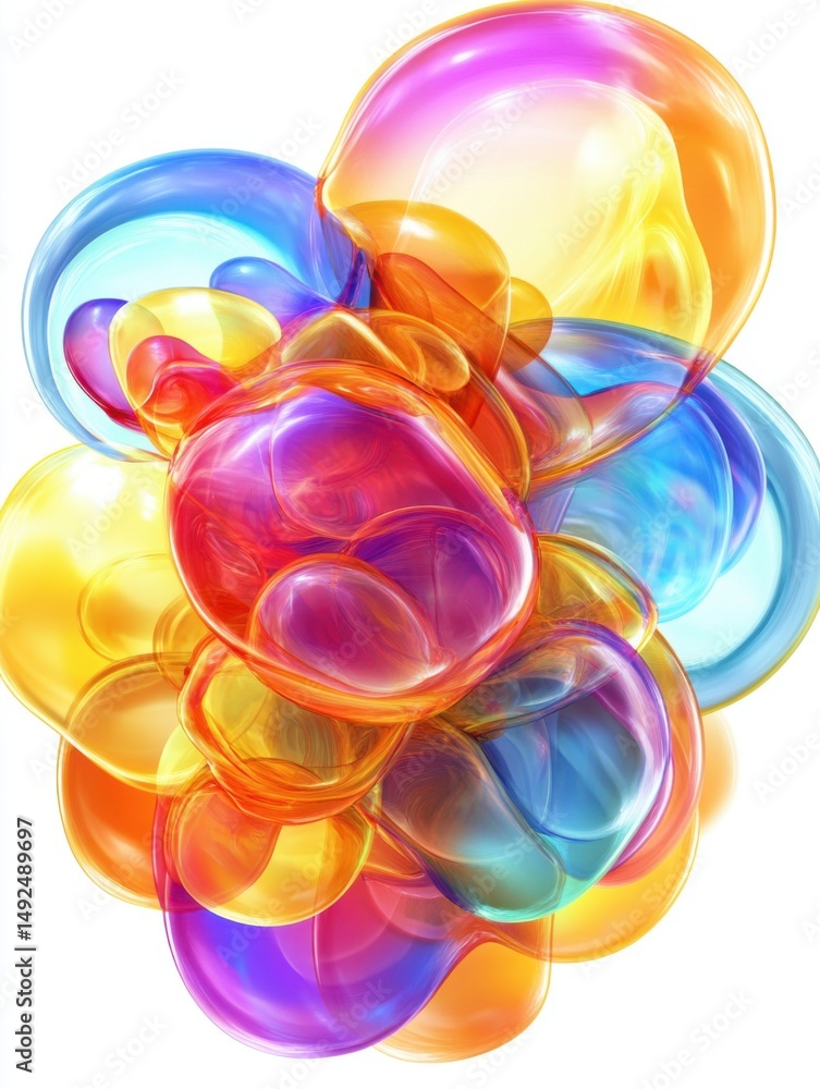 Poster abstract cluster of colorful bubbles floating in white space digital art close up studio shot