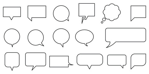 Speech bubble, speech balloon, chat bubble line art vector icon illustration on white background