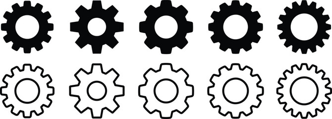 Gear icon set vector isolated on white background. gear, machine, wheel, cog, industry, cogwheel, gears, machinery symbol vector