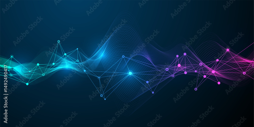 Leinwandbilder Abstract tech network connection dots. Digital technology and big data analysis background. White background with plexus lines. Geometric background with abstract mesh