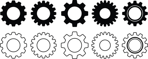 Gear icon set vector isolated on white background. gear, machine, wheel, cog, industry, cogwheel, gears, machinery symbol vector