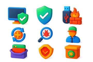 Cybersecurity 3d icons set – secure, protection, digital safety symbols