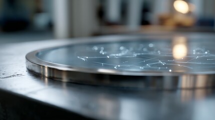 A clean high-tech glass interface displays delicate constellations, blending innovation and art in a futuristic setting.