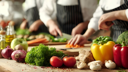 participating in a cooking class with colorful ingredients on table