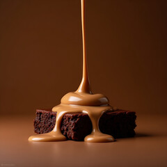 Sweet Caramel Topping on Chocolate Brownie – Indulgent Dessert Concept