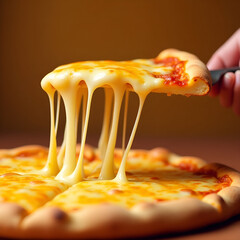 Hot & Cheesy Pizza Slice with Melting Mozzarella – Close-Up Food Photography
